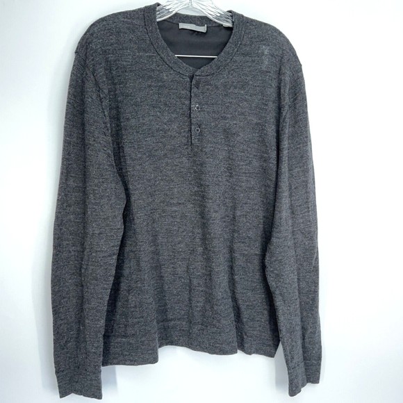 Vince Other - Vince Men's Dark Gray 100% Wool Long Sleeve Henley Shirt Light Pullover Top XL